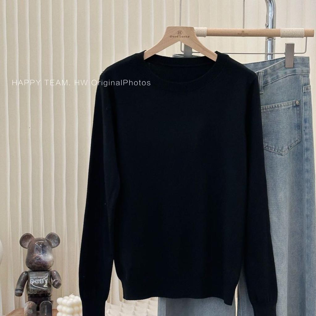 Ladies' Round-neck Pullover Slim Solid Color Sweater Versatile Long-sleeved Casual Knitted Sweater