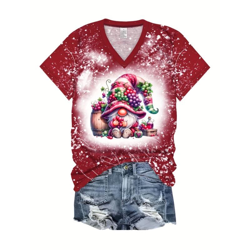 Summer V-neck 3D Christmas Printed Top Fashionable Casual Short Sleeved Women's T-shirts