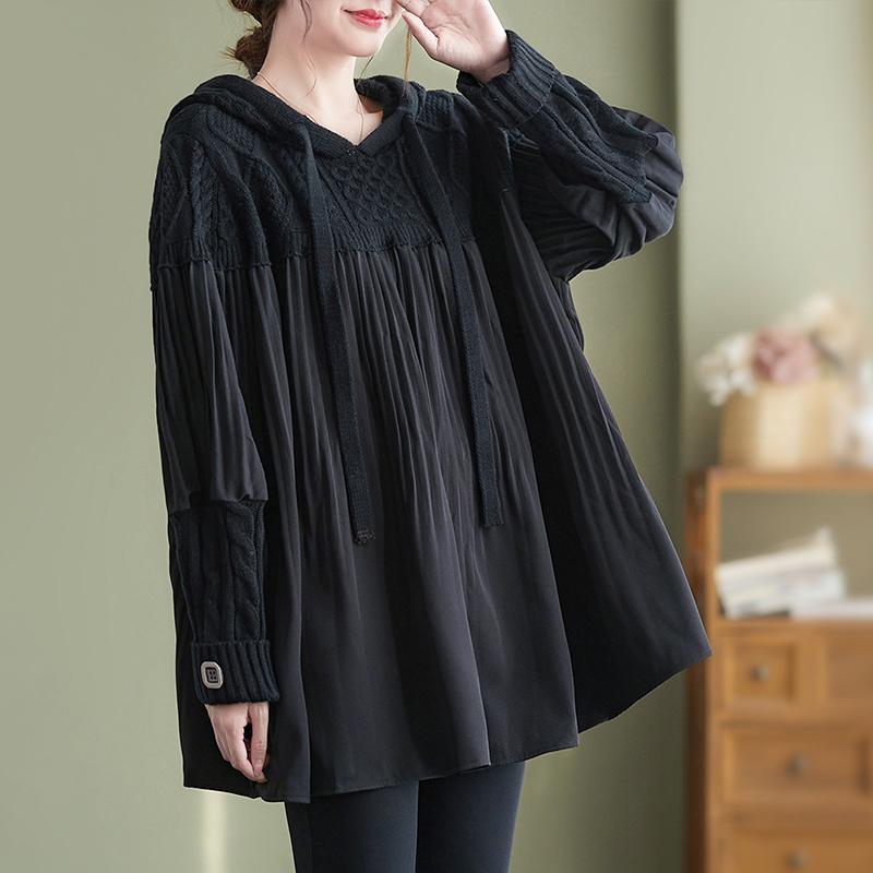 

DIMANAF, женский свитер больших размеров, свободные толстовки и свитшоты, повседневные осенние лоскутные базовые свитера 2022, новый пуловер, свитера с круглым вырезом One Size коричневый