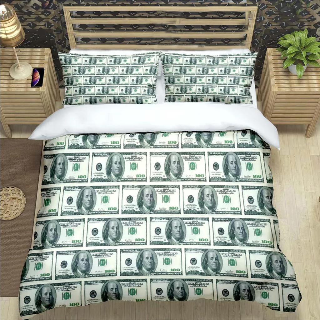 Modische 3D Lustige Geld Dollar Druck Bettwäsche Sets Bettwaren Set Bettbezug Bettdecke Set Bettwäsche Set Luxuriöses Geschenk