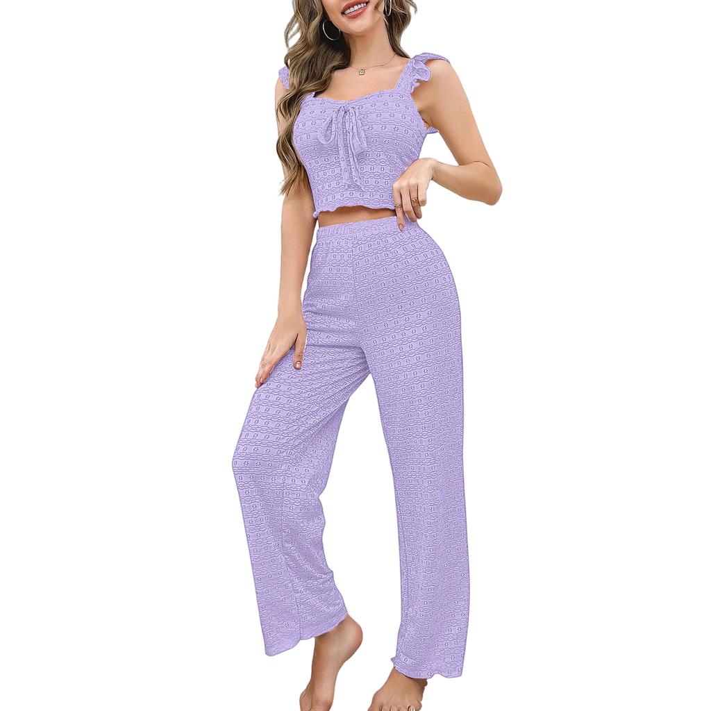 Damen Farbe Lässiges Oberteil und Hose Mode Zweiteiliges Set