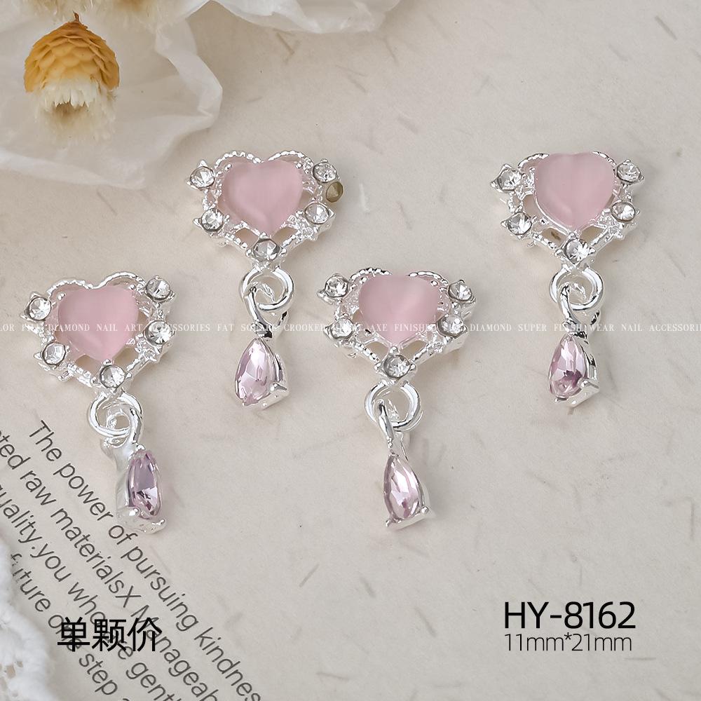 Silver Star Moon & Pink Heart Tassel Nail Rhinestone Ornaments