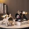Nordische Dekor-Skulptur, Hund mit großem Mund, französische Bulldogge, Butter, mit Metalltablett, Tischdekoration, Statue für Wohnzimmer, Hunde-Bulter