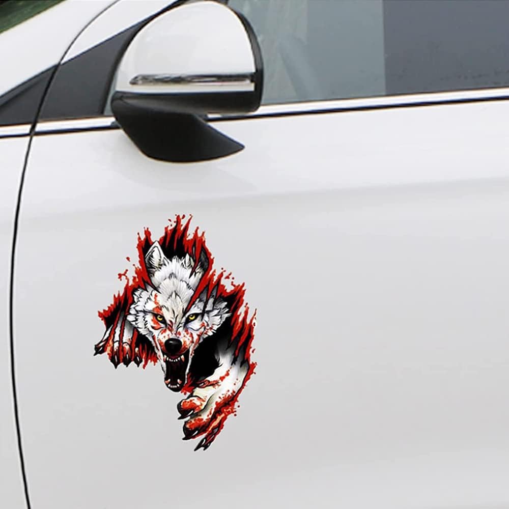 3D Personalized Car Stickers Decal Blood Wolf Reflective Stickers Decoration Sticker Window Decal Auto Truck Printed Scary Waterproof Self Adhesive