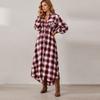 Women's Loose Fit Vintage Plaid Long Sleeve Shirt Dress for Casual Everyday Wear