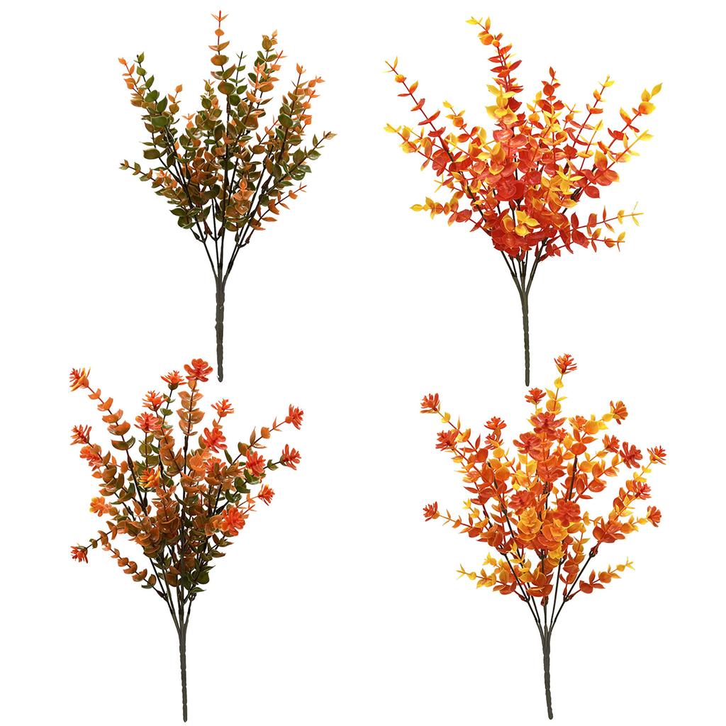 Set Of 12 Artificial Fall Leaf Branches Eucalyptuses Stems Table Centerpieces and Seasonal Decoration Plant Ornament
