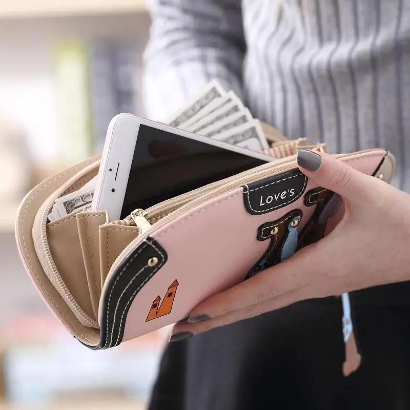 Long Zipper Ladies Wallet Cartoon Dog Handbag Fresh Korean Style Multi-Function Coin Purse Money Clip Card Bag