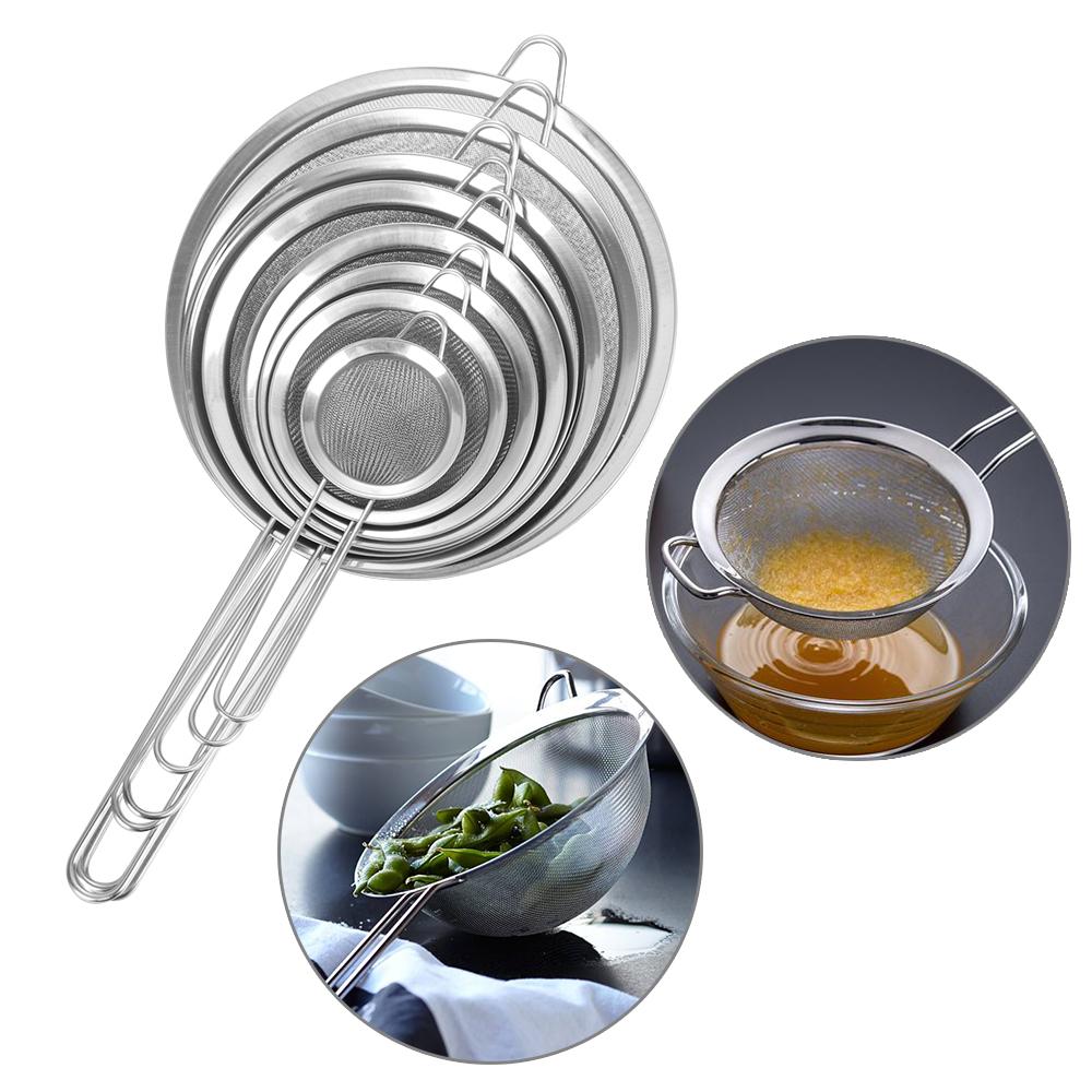 Diameter 7/8/10/12/14/16/18/20/22cm Kitchen Stainless Steel Flour Tea Strainer Mesh Colander Sieve Filter Sifter DIY Tools
