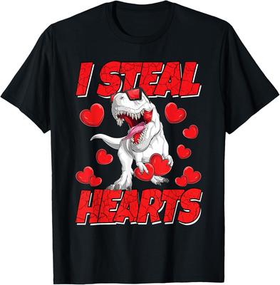I Steal Hearts T Rex Dinosaur Valentines Day Graphic Tee Casual Cotton T-Shirt Men