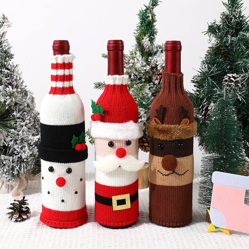 Festive Cartoon Wine Bottle Covers for Christmas Table Decor
