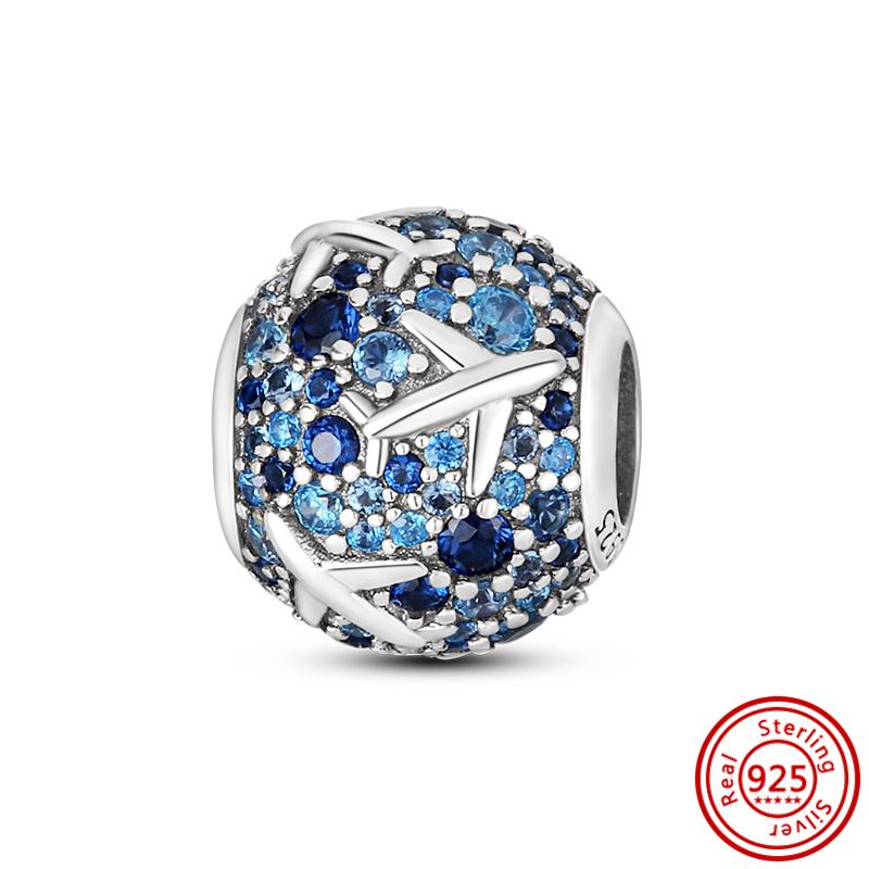 New 925 Sterling copper Blue Zircon Eyes Owl Turtle Bird Ring Pyramid DIY Beads Fit Original Pantaro Charms Bracelet DIY Zircon