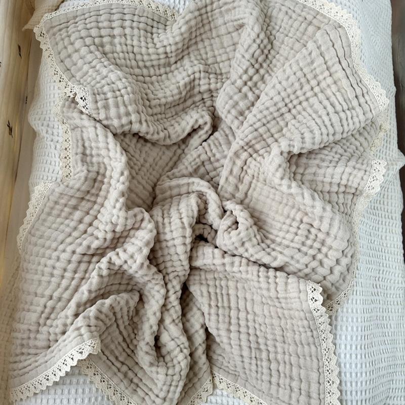 Safe & Comfortable Newborn Blanket Cotton Gauze Blanket with Delicate Lace Trim Newborn Swaddles Blanket for Infants