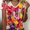 Summer Ladies 3D Printed V-Neck T-Shirt Fashion Versatile Breathable Trend Casual