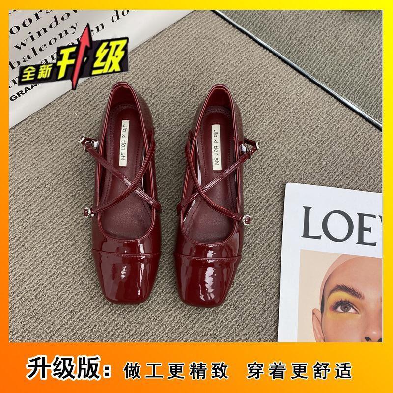 Coarse heel crossed silver Mary Jane square head single shoes women's shoes 2025 new autumn evening gentle flat shoes