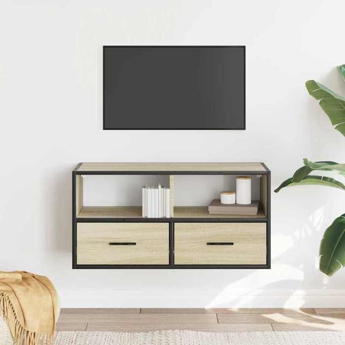 VidaXL Meuble TV chêne sonoma 80x31x39,5 cm bois d'ingénierie et métal, support TV, armoire média, console TV, meuble HiFi, 848920