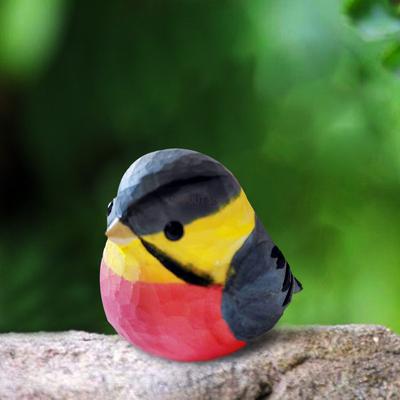 Handmade Wood Carvings A Pink Bellied Grey Bird Ornaments Desktop Solid Wood Crafts Small Fat Bird Home Decoration