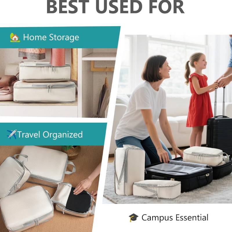 Travel Compression Packing Cubes Set Eightpiece With Oxford Fabric For Luggage Organization And Suitcase Storage
