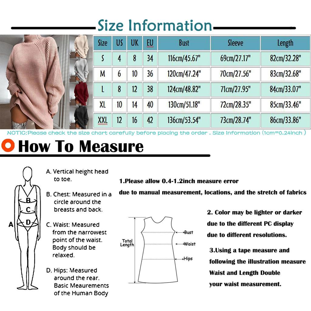 Damemote Uformell strikking Ensfarget Langermet genserskjole med turtleneck