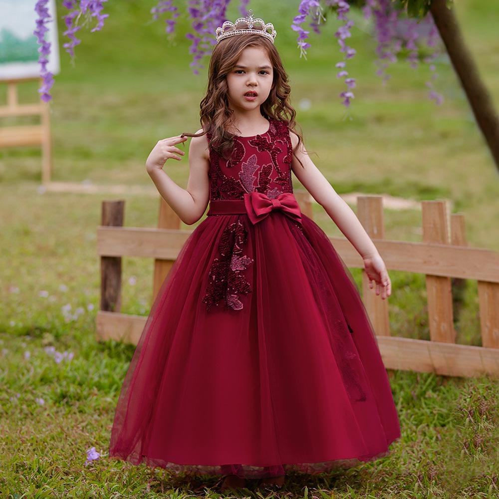 2026 Girls' Princess Fluffy Gauze Embroidered Evening Gown Wedding Dress