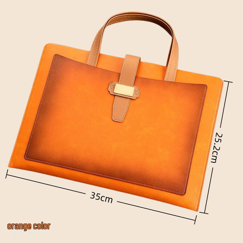 A4 Leather Business Document Bag - Portable Handheld Briefcase