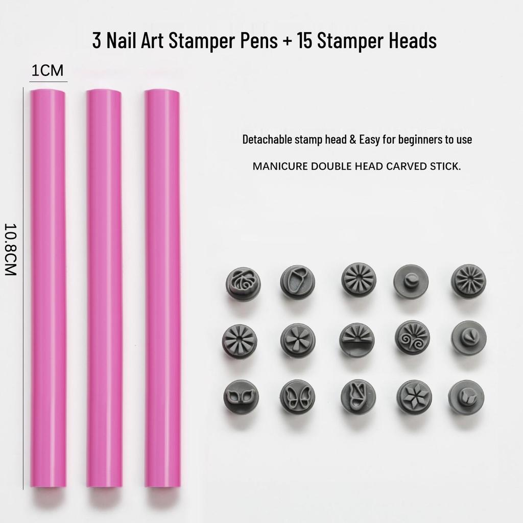10-Piece Nail Art Stamper and Silicone Transfer Pen Set for DIY Dotting & Flower Designs