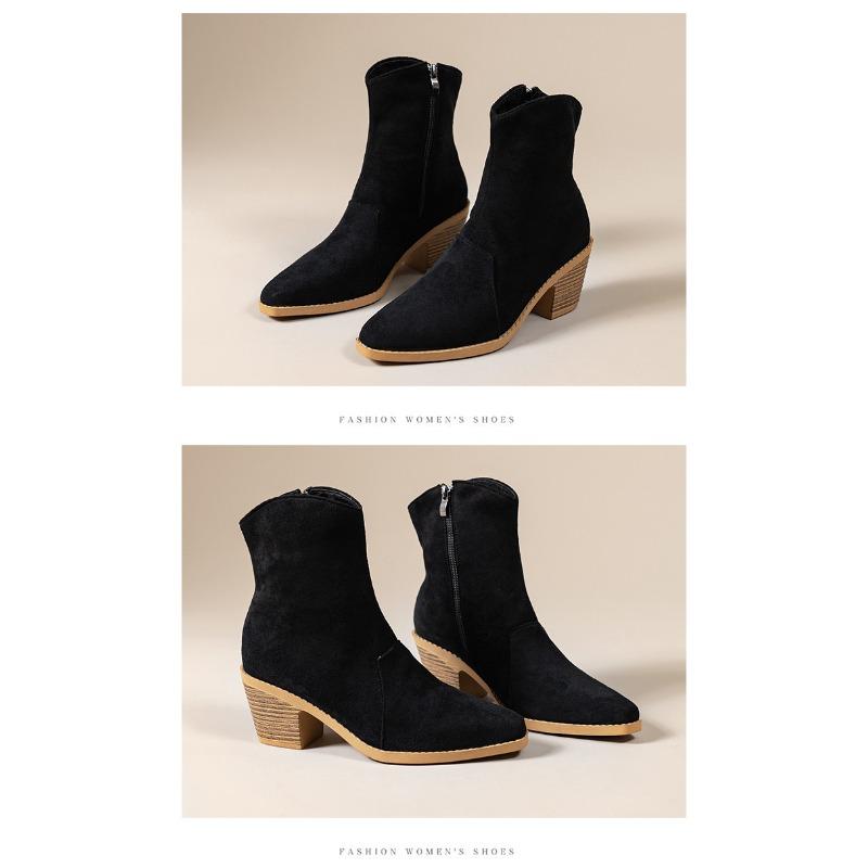 Fleece Warm Mid-heel Booties 2025 Winter New Plus-size Chunky Heel Side Zipper Martin Boots