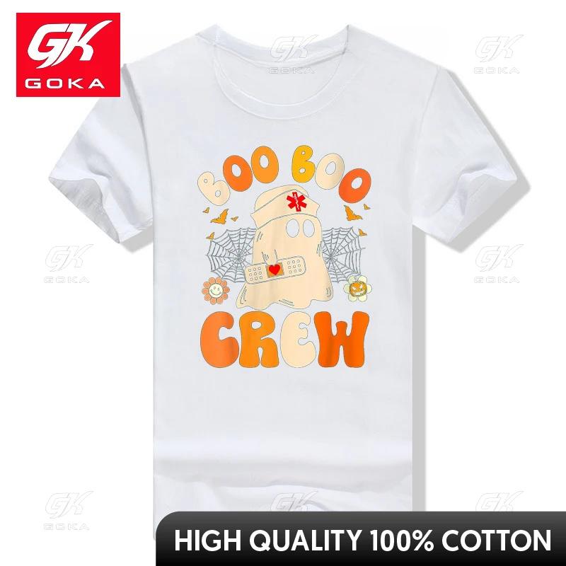 Groovy Boo Boo Crew Nurse Funny Ghost Women Halloween Nurse TShirt Cool Gift Womens Fashion Graphic Tee Tops Halloween Costume S