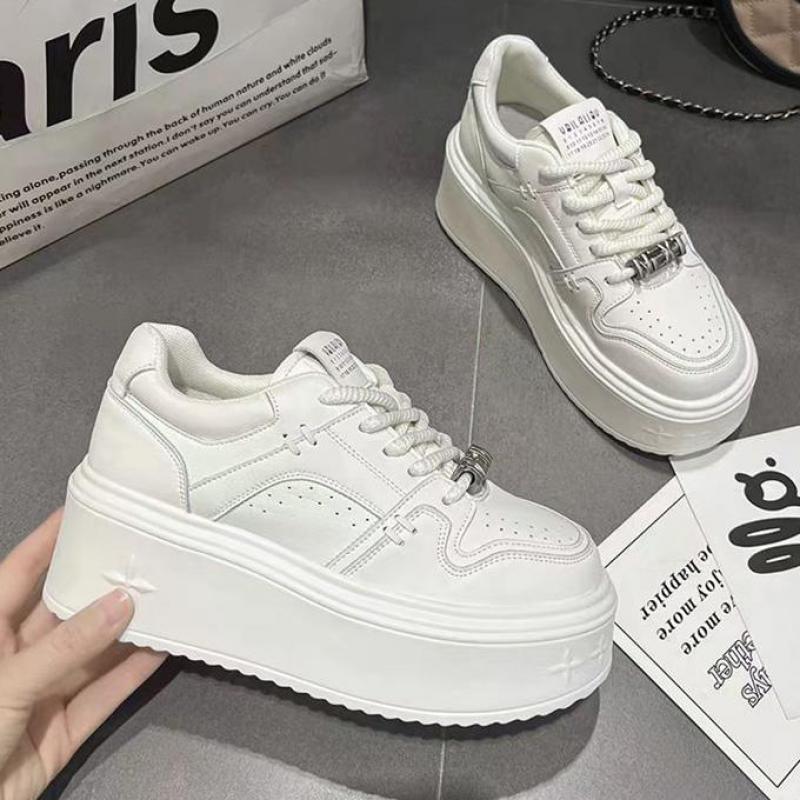 Spring Leather White Platform Sneakers Thick Sole Chunky Casual Shoes Height Increasing Women Shoes Comfortable Female Sneakers