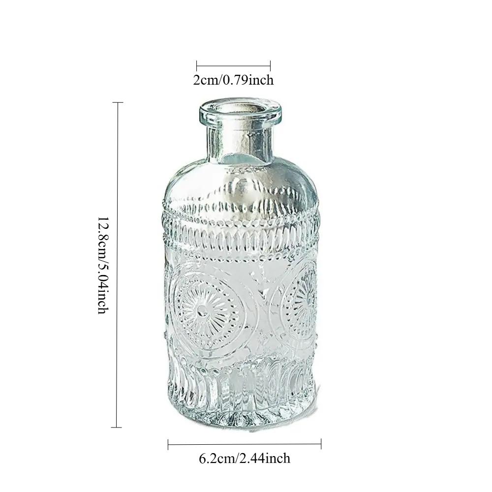 Simple Vintage Embossed Glass Vase Mini Small Flower Vase for Home Decor Table Centerpiece Wedding DIY Craft Gift Idea