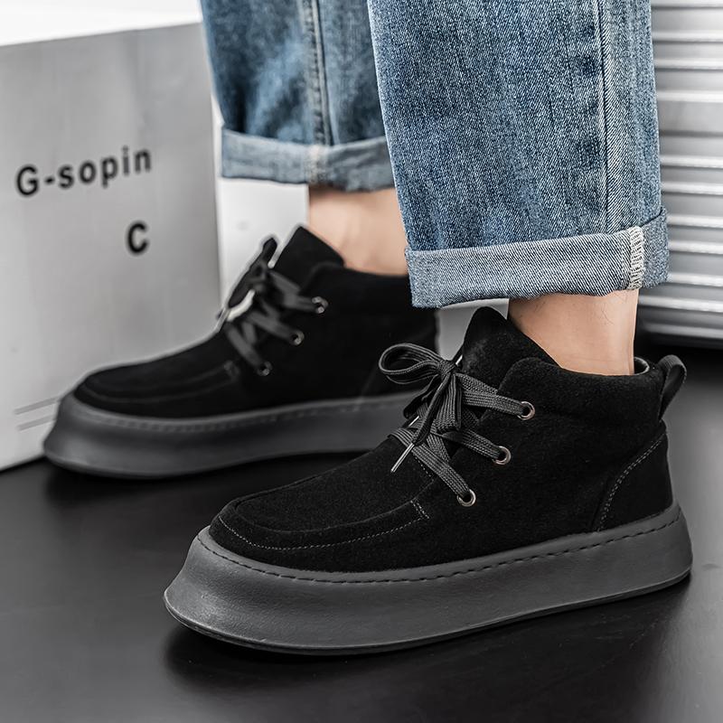 High Top Sneakers Men Winter Boots Fashion Casual Nubuck Breathable Height Increased Flat Platform Board Shoes Brown Black