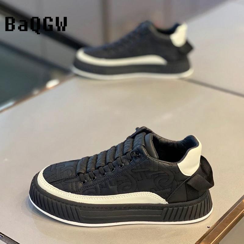 Scarpe Casual da Uomo alla Moda Primavera Autunno Contrasto di Colore Rialzate Scarpe da Skateboard con Fasce alla Moda Stivali da Esterno di Alta Qualità Stile Britannico