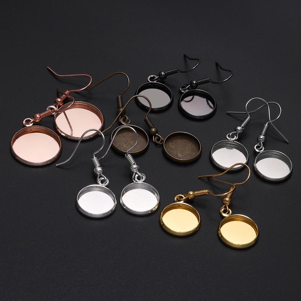 Round Metal Plated Dangle Earring Hooks with Empty Setting for DIY Jewelry