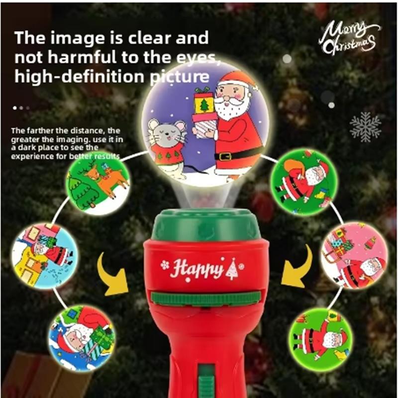 Christmas Cartoon Projection Flashlight Creative Children Flashlight Toy Projector Baby Toys Bedtime Story Book Toy3-10 Cards