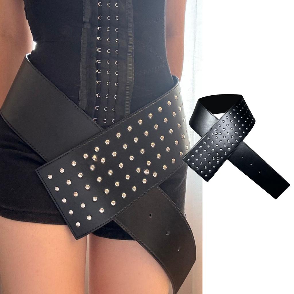 Oversized Waistband Waist Chain Punk Wide Chain Grunge Belt for Women Proms Club Party for Jeans Dresses Studded