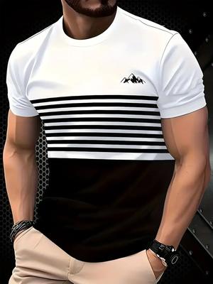 2024 Νέο Μοντέρνο Ανδρικό T-Shirt με Ριγέ Μοτίβο για Εξωτερική Καθημερινή Χρήση Απλό Κλασικό T-Shirt με Κοντό Μανίκι