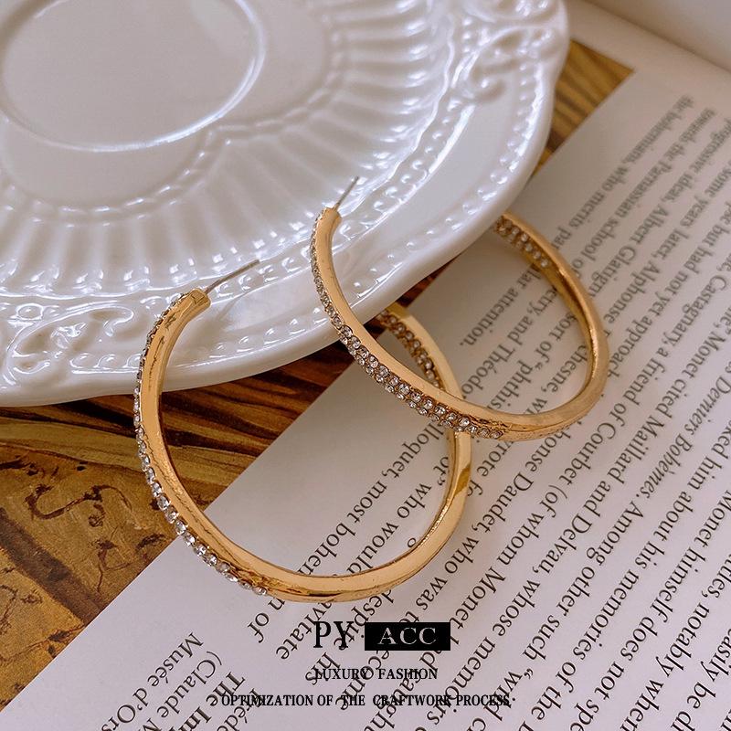 

Silver Needle Diamond-Studded Hoop Earrings - Elegant, High-End Fashion Statement Accessories