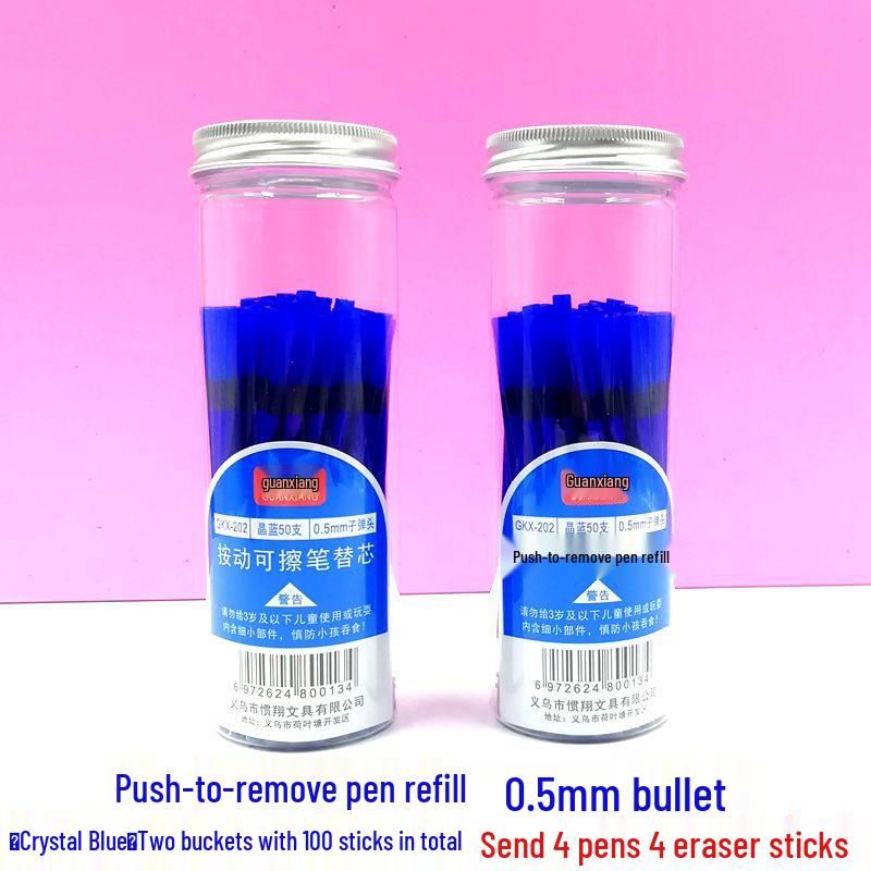 Press To Advance Friction Erasable Gel Pen Refill, 0.5mm Bullet Tip, Crystal Blue Black