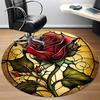 1pc Rose StainedGlass Office Round Area Rug, Under Office Chairs Bedroom Living Room Home Decor, Room Deco