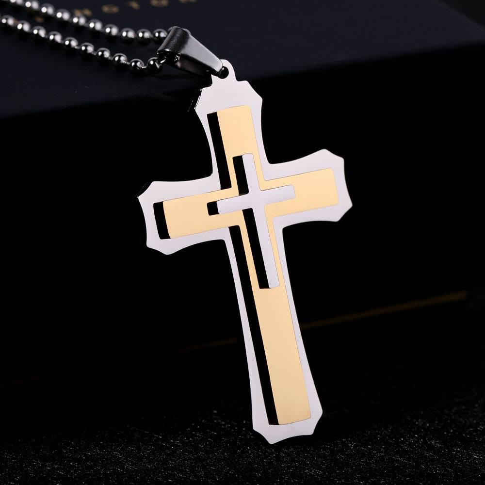 European & American Retro Men's Titanium Steel Cross Pendant Necklace