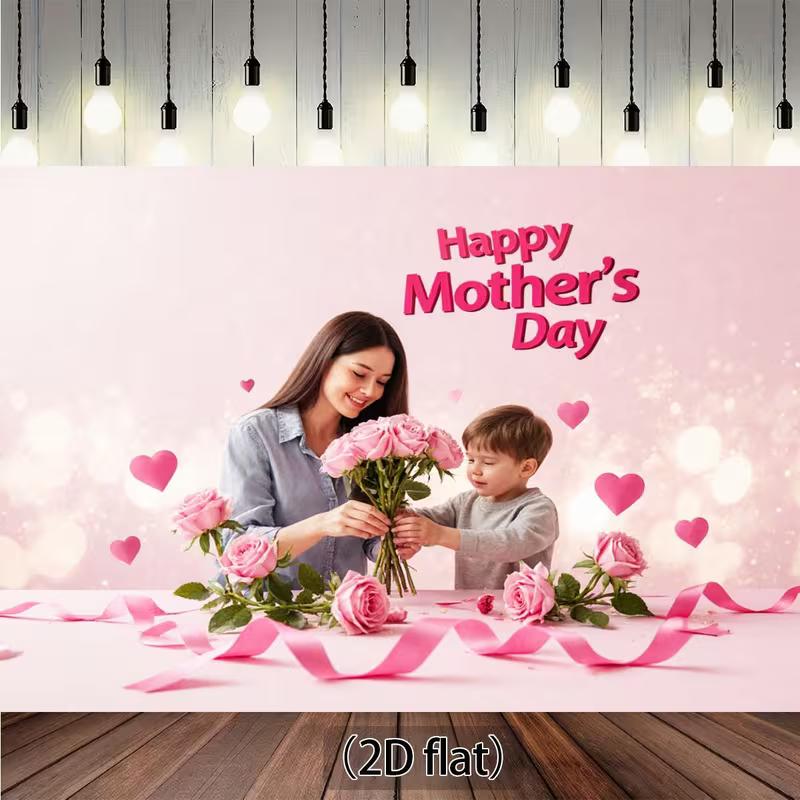 

2D Happy Mother s Day Photography Backdrop, Pink Roses & Bokeh Decor 47.2x31.5inch/120*80cm