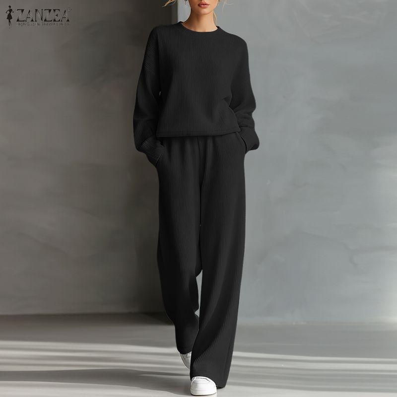 ZANZEA Women Long Sleeve Blouse and Pants Casual Two Piece Suit Sets