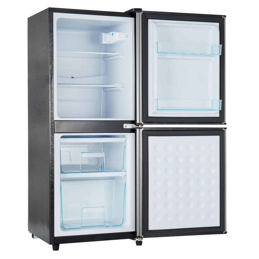 106L Energy-Saving Mini Fridge LED, 60L Refrigerator + 46L Freezer, 7 Temperature Settings, Adjustable Shelves, 166 Kwh/Year, 45db