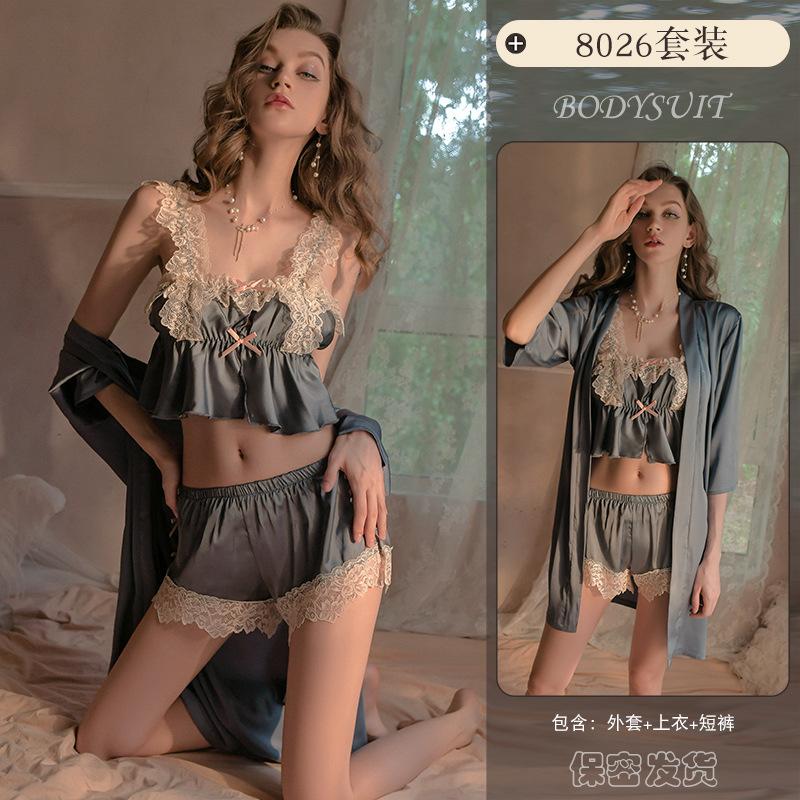 Sex Underwear Sexy Lace Suspender Pajamas Ice Silk Pure Desire Sweet Uniform Passion Suit 8026