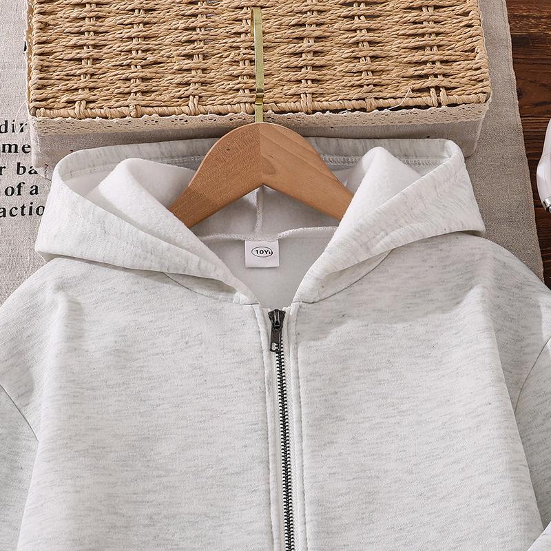 Kids' Korean Style Fleece-Lined Sportswear Set: Long-Sleeved Top & Pants for Autumn/Winter
