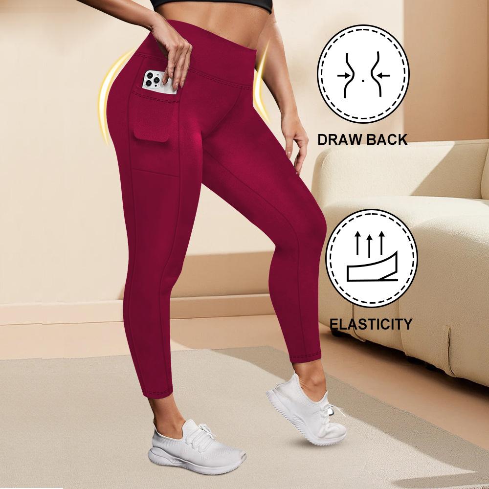 Pocket-style High-waisted Plus-size Yoga Leggings for Women Fitness High-elasticity Butt-lifting Sports-style Form-fitting Leggings