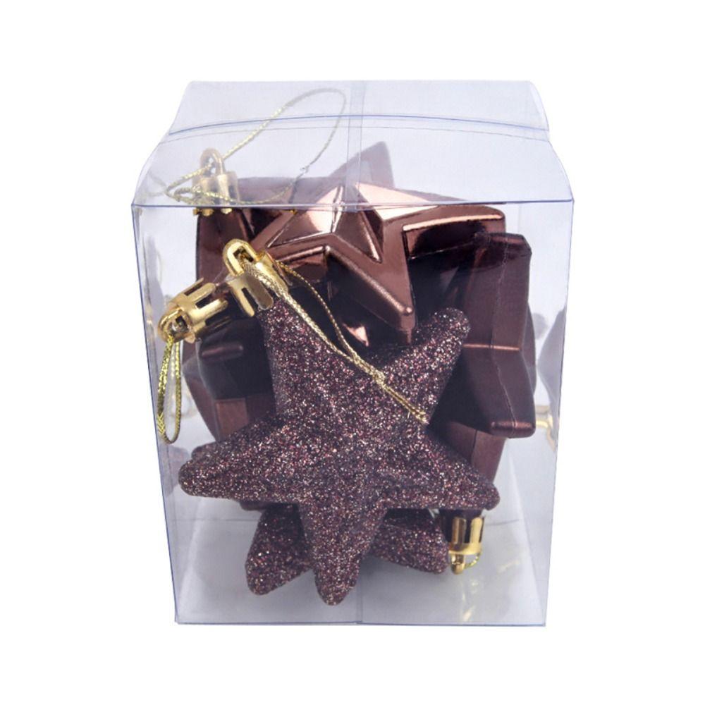 6Pcs/Set 7cm Christmas Tree Ornaments Plastic Glitter Mini Christmas Tree Five-pointed Star 6 Colors Xmas Hanging Ornaments