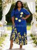 Miaykie Women's Floral Rhinestone Pleated V-Neck Top and Midi Skirt Set