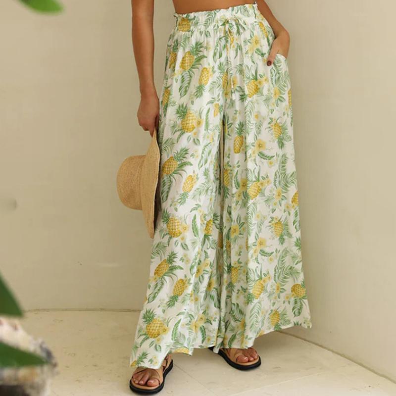 Women Comfortable Casual Dance Drapery High-Waisted Solid Color / Printed Loose Fit Wide Leg Culottes Pants