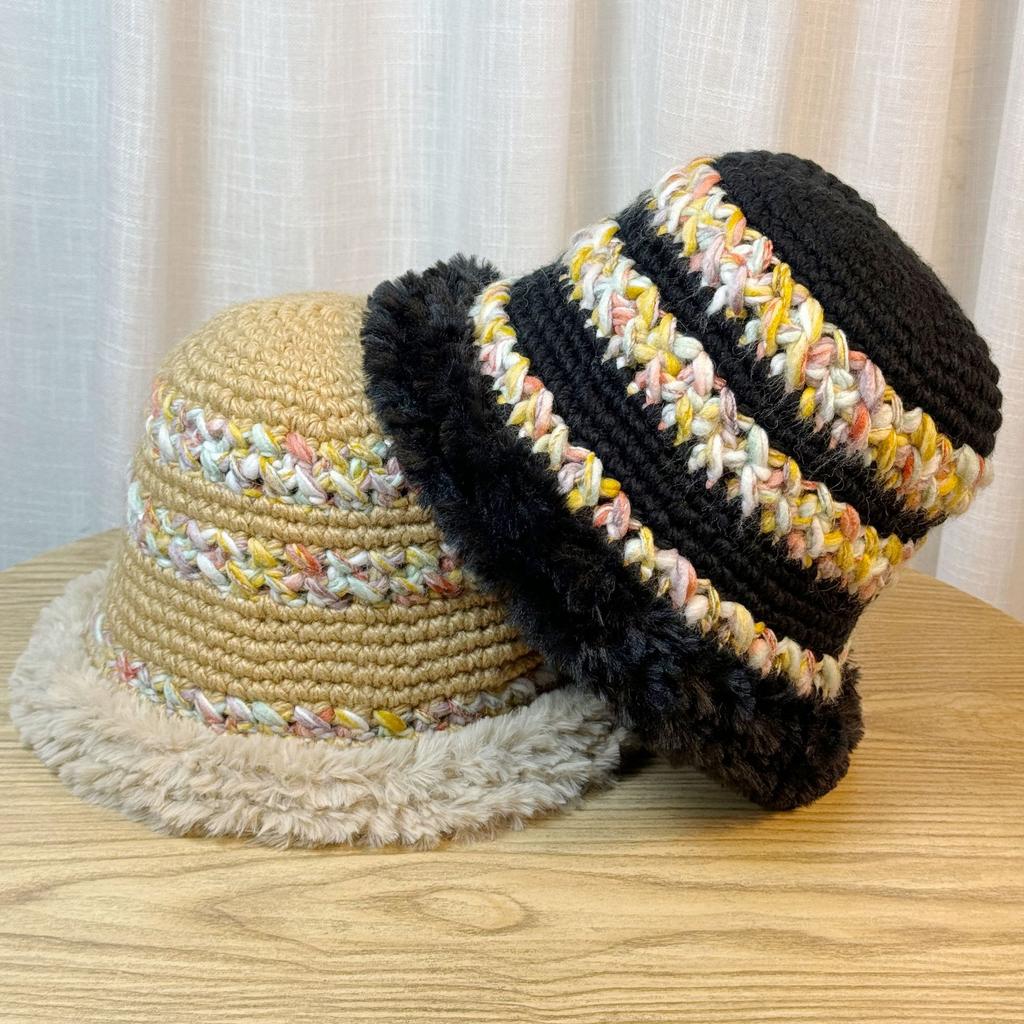 Colorful Knitted Woolen Hat for Women in Winter Large Head Circumference Thickened Warm Plush Hat Versatile Face Showing Small Basin Hat