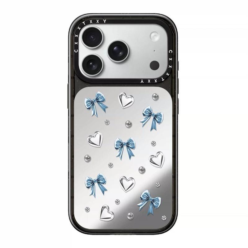 Metallic Cherry Heart Bow Phone Case IPhone 17 Pro 18 Max MagSafe Compatible Hard Shell Acrylic Cover